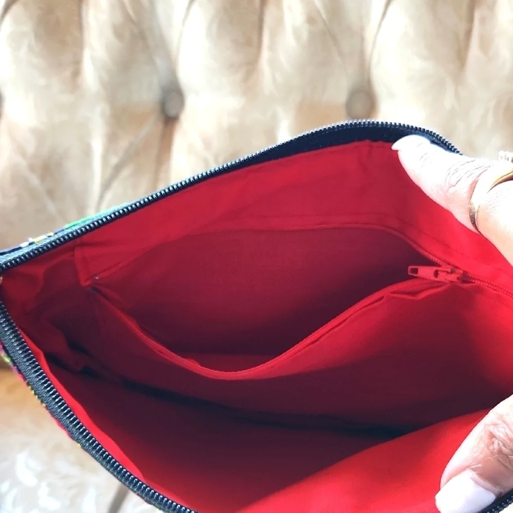 Vibrant Red and Yellow African‎ Patchwork Print Clutch